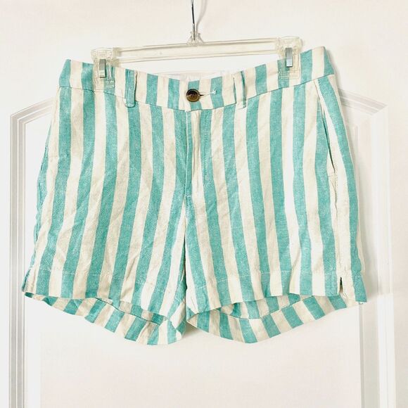 Old Navy Blue & White Striped Everyday Short Boxer Shorts Linen Blend - Size 4 - Picture 1 of 6